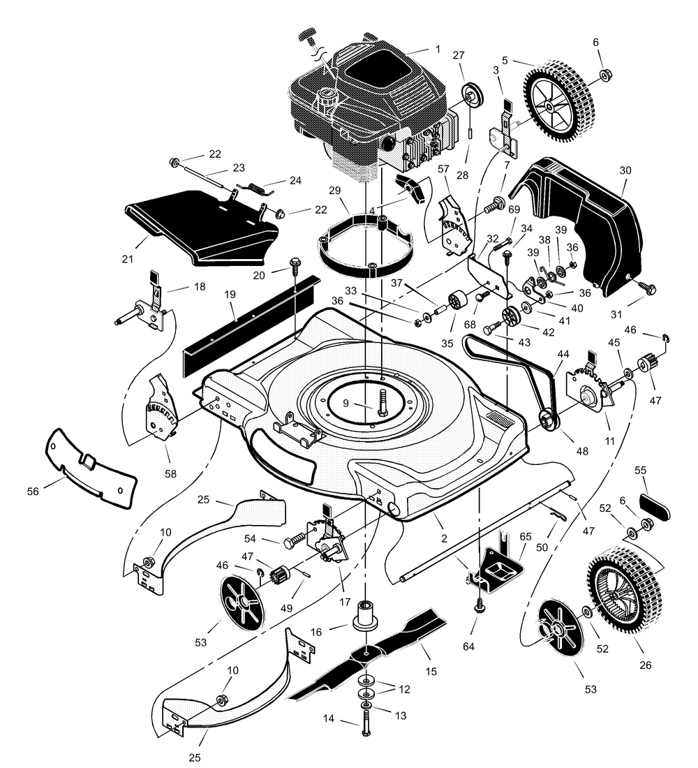 Mower Housing Assembly Diagram and Parts List for 22615X14B 2001 Briggs and Stratton Lawn Mower